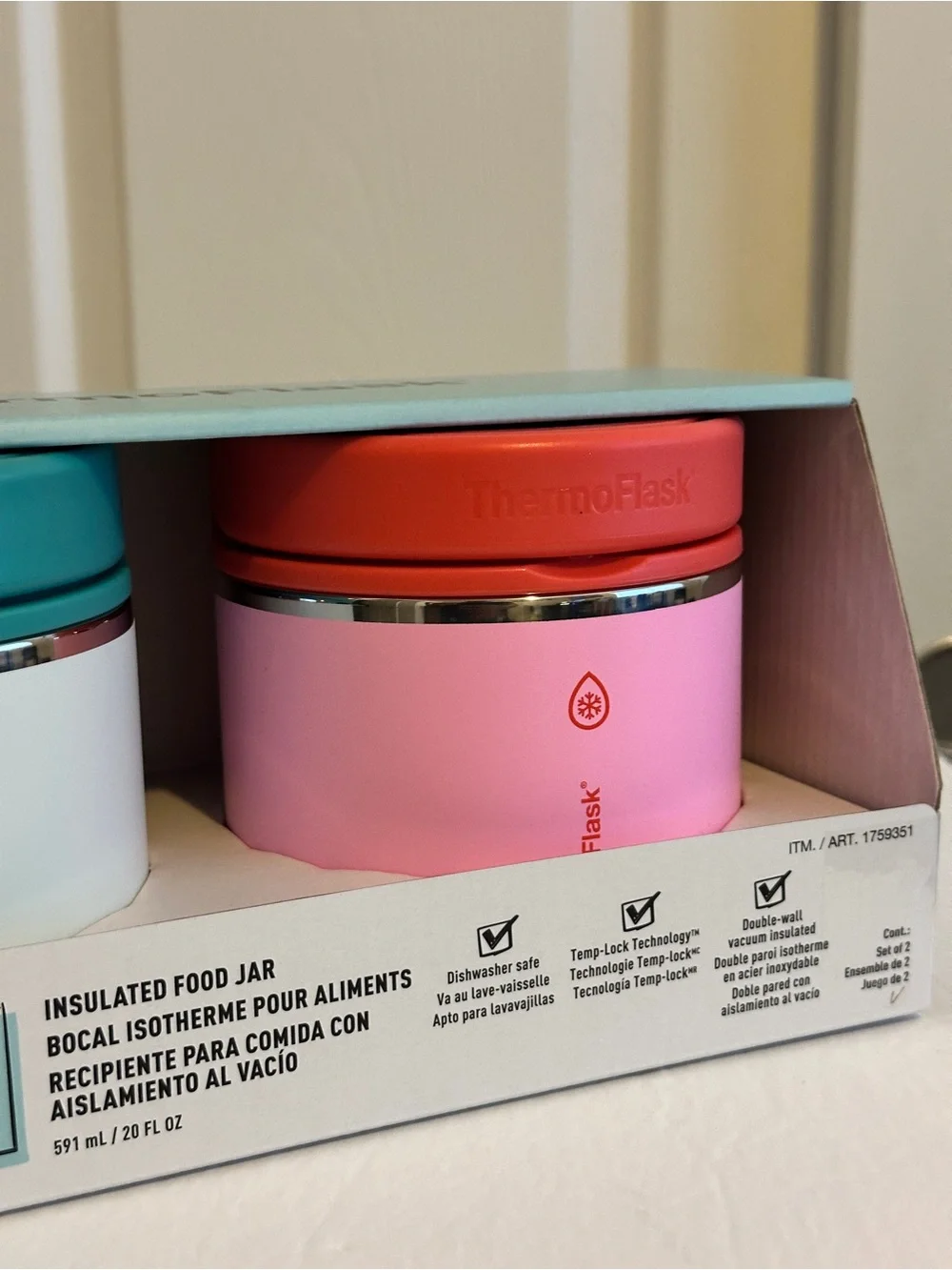 ThermoFlask Insulated Food Jars Green Red/Pink 2-Pack 20oz New